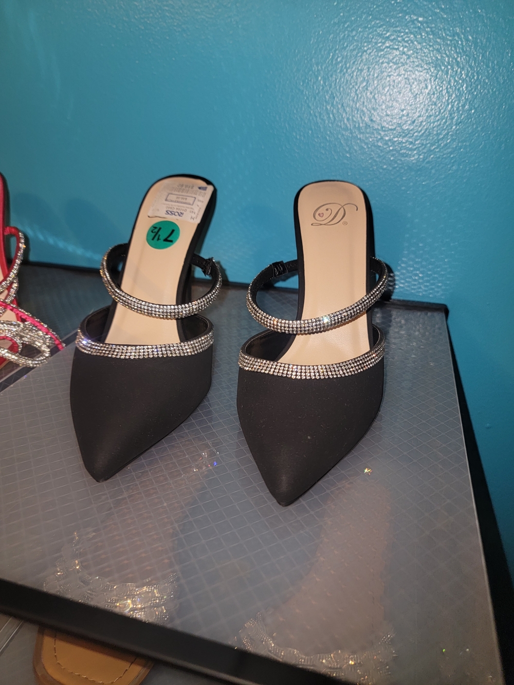 Elegant Black Pointed Toe Mules with Rhinestone Straps